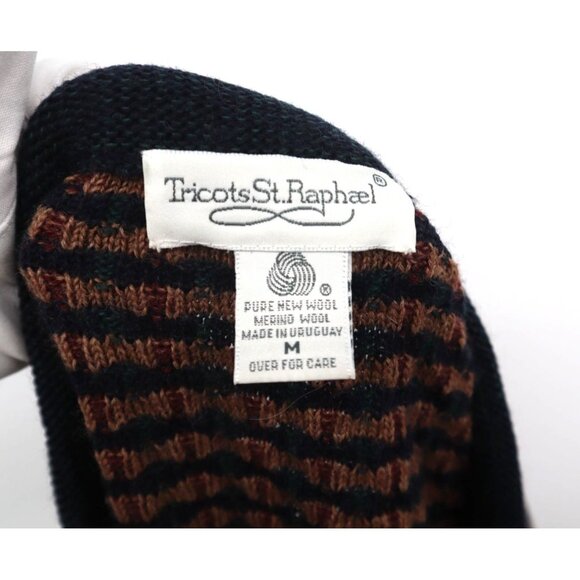 Vintage '80s Tricots St. Raphael Mens Merino Wool Sweater Striped Pattern Medium - Picture 2 of 11
